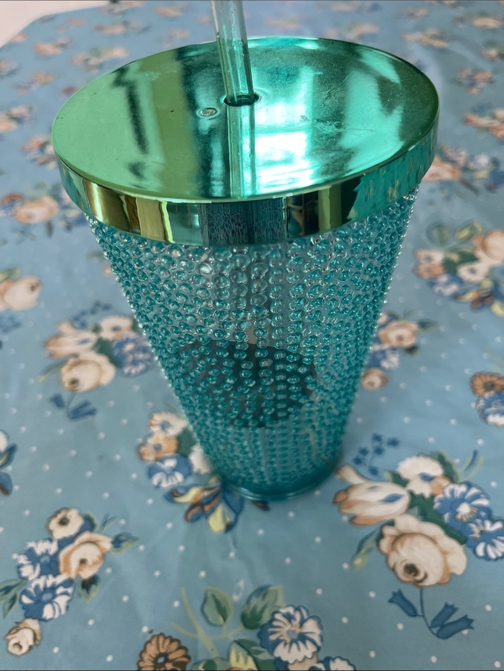 Starbucks Teal Beaded Acrylic Tumbler with Straw